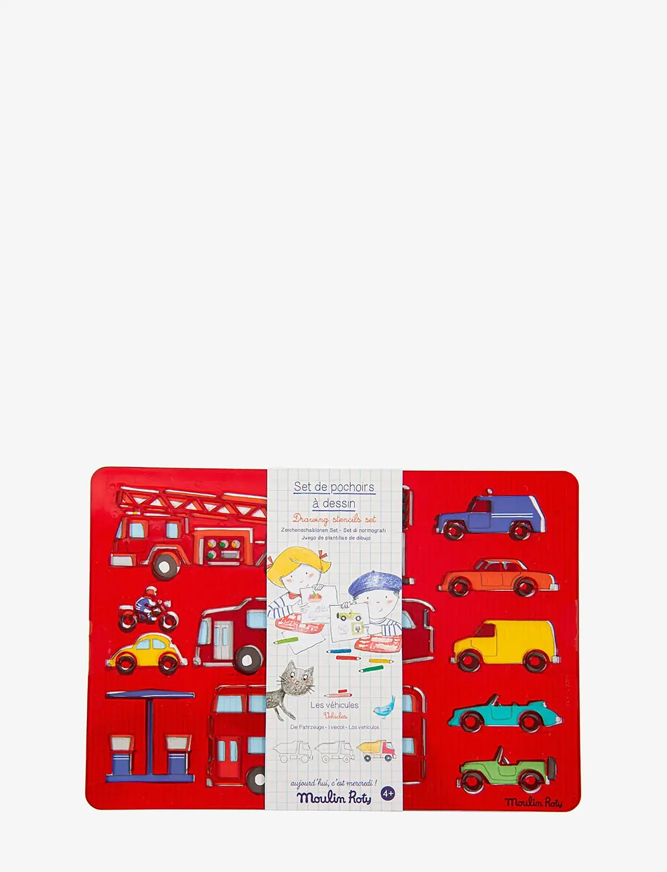 Moulin Roty - Stencils set - Vehicles - skrivesæt - red - 0