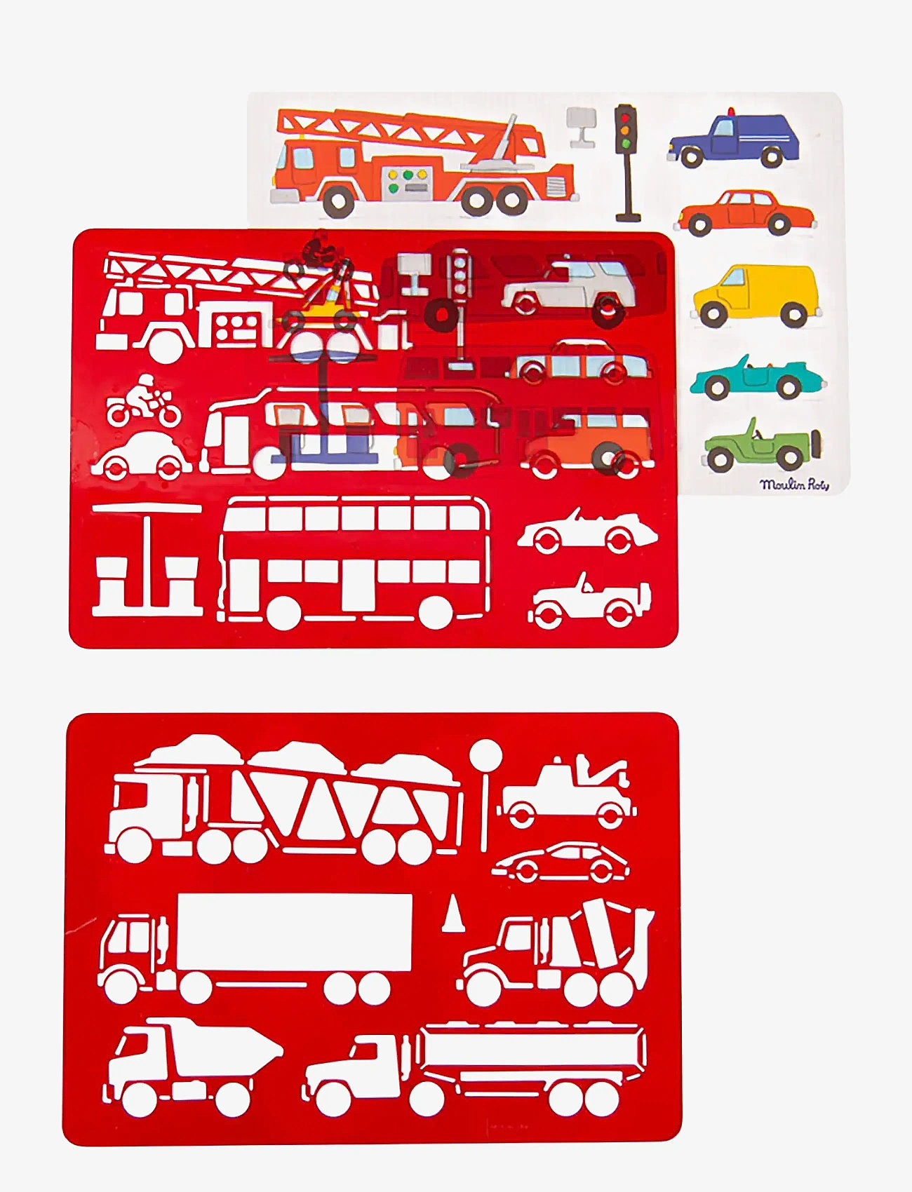 Moulin Roty - Stencils set - Vehicles - skrivesæt - red - 1