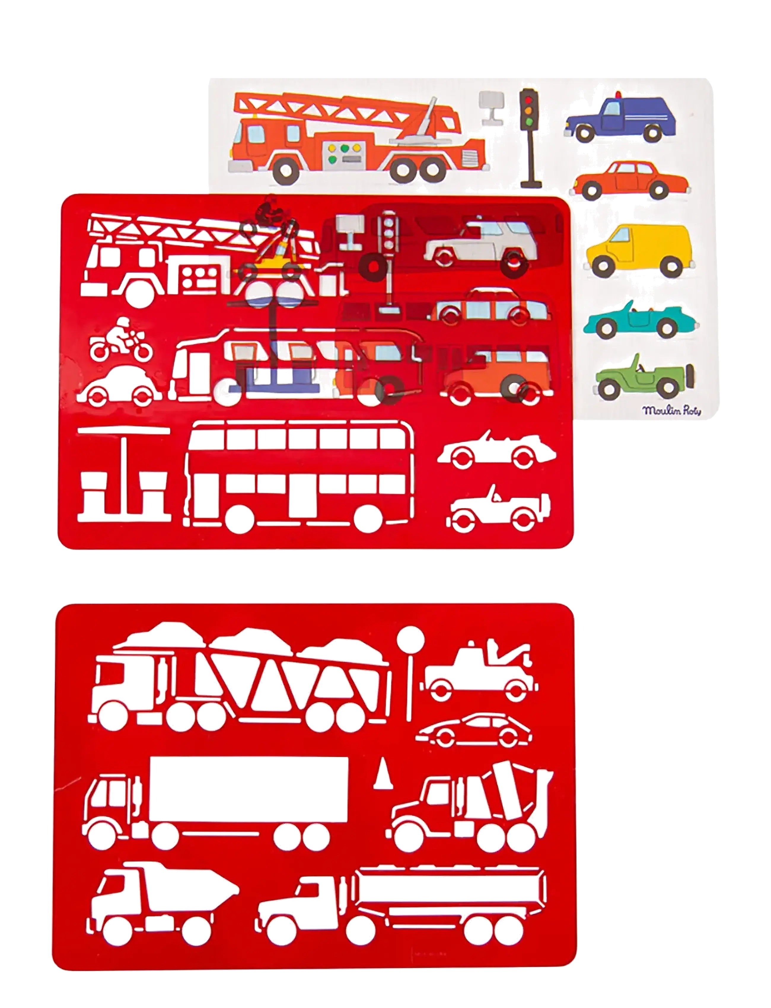 Moulin Roty - Stencils set - Vehicles - skrivset - red - 1