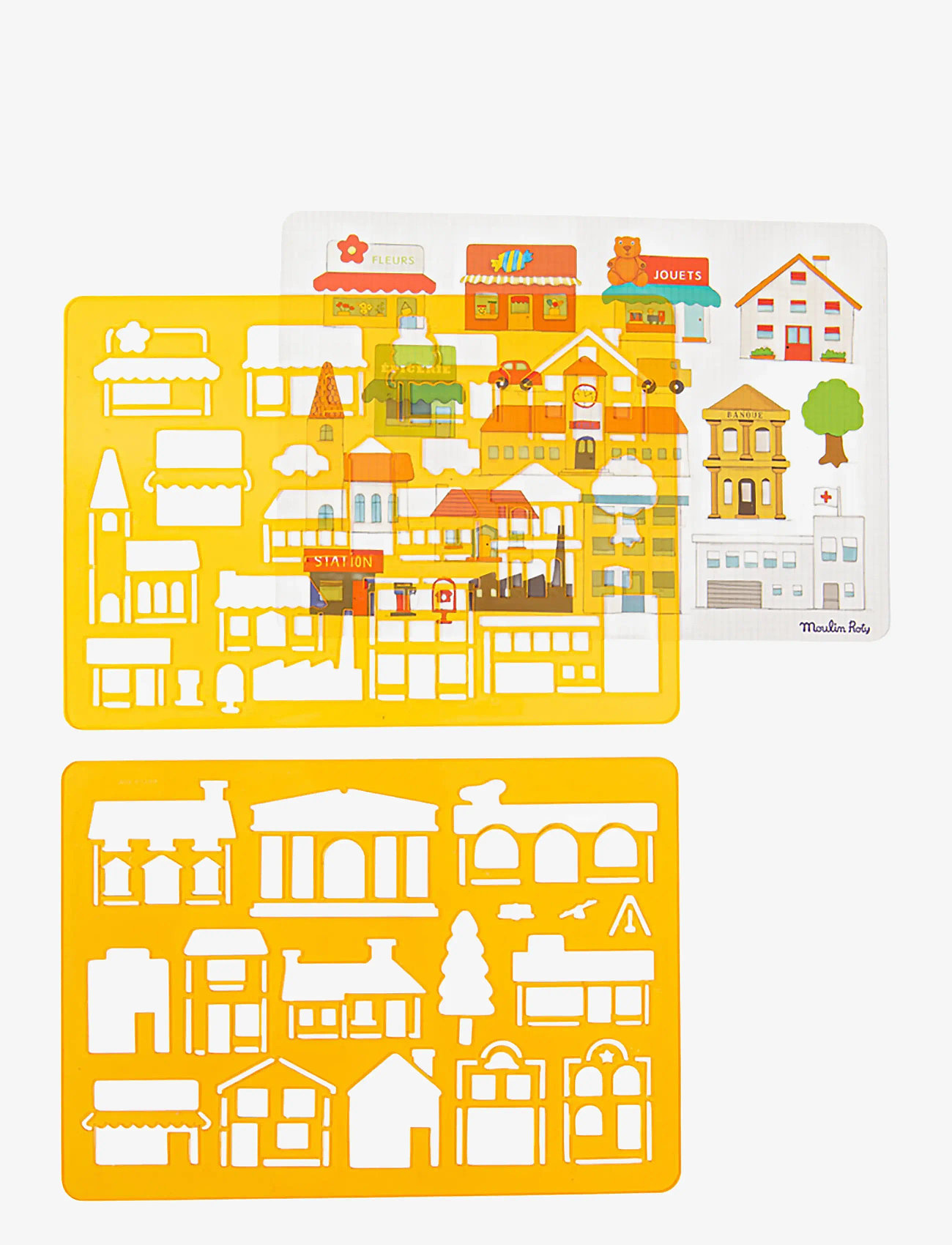 Moulin Roty - Stencils set - City - coloring & craft books - yellow - 1