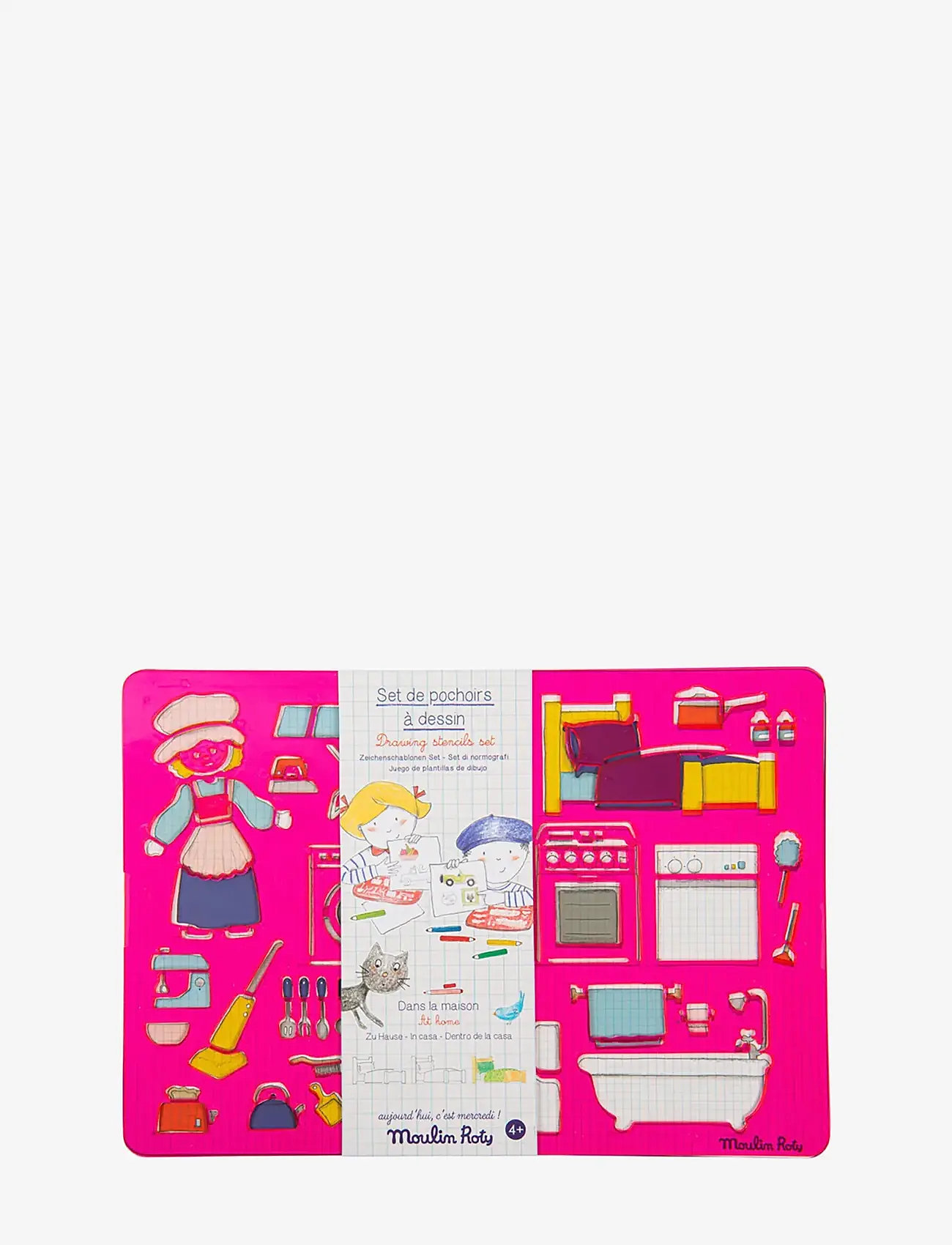 Moulin Roty - Stencils set - At Home - skrivesæt - pink - 0