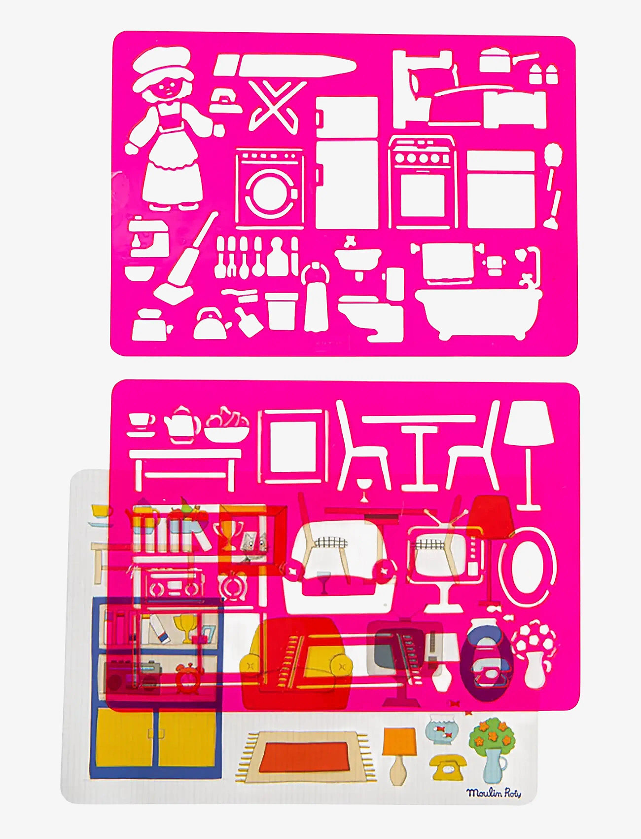 Moulin Roty - Stencils set - At Home - skrivesæt - pink - 1