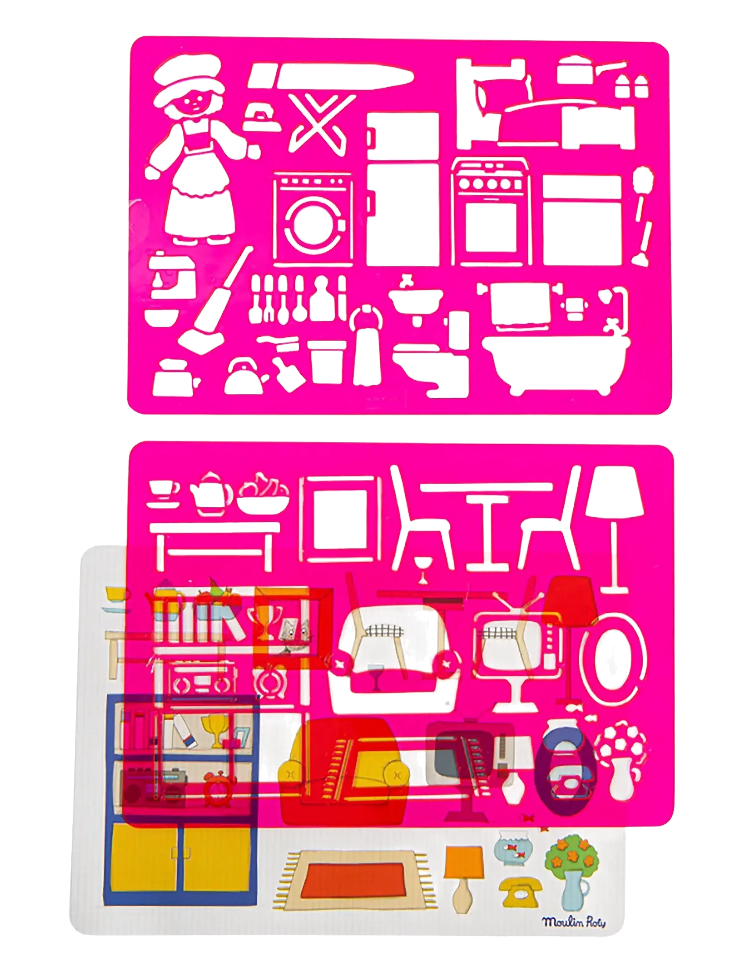 Moulin Roty - Stencils set - At Home - stationery - pink - 1