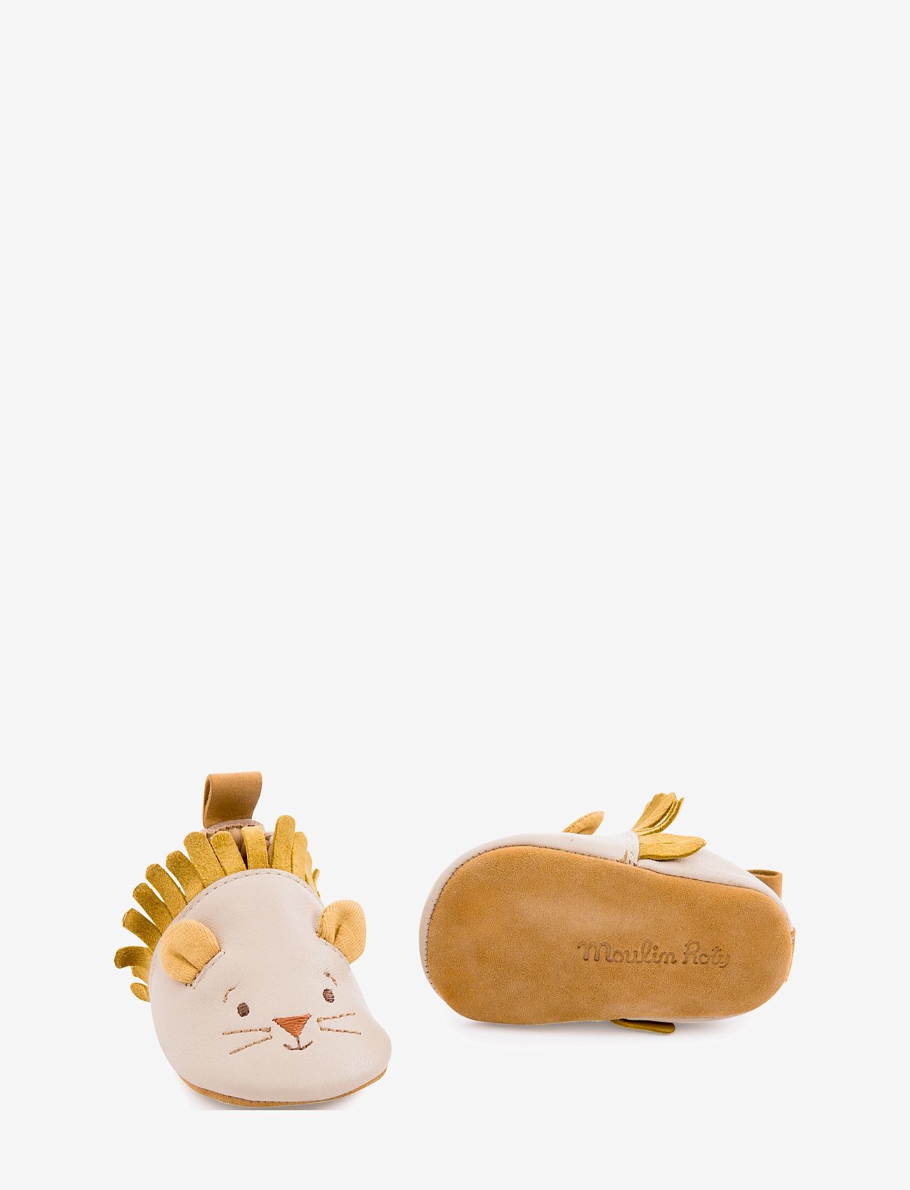 Moulin Roty - Beige lion leather slippers Sous mon baobab 18/24 m - børn - beige - 0