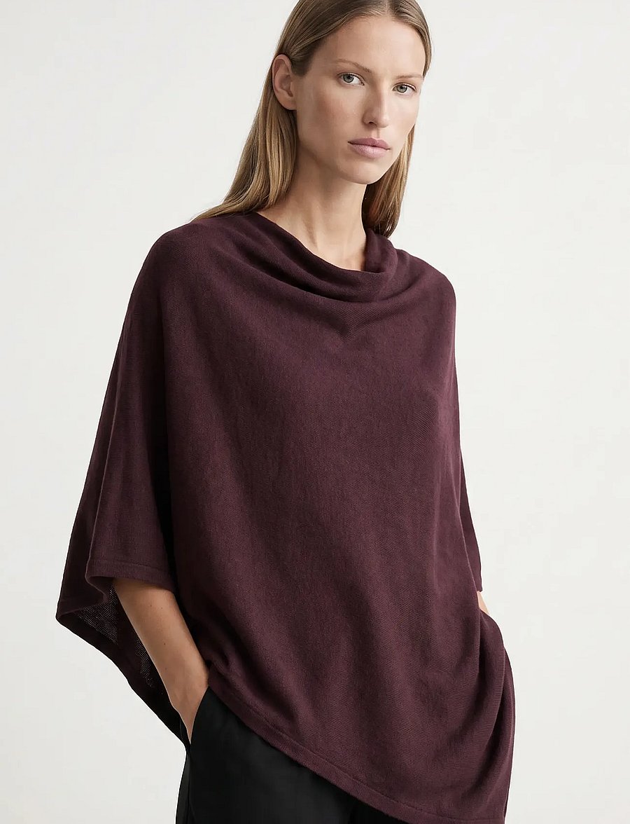 Movesgood - Petrina Poncho - Onesize - Black - cashmere - dark plum - 0