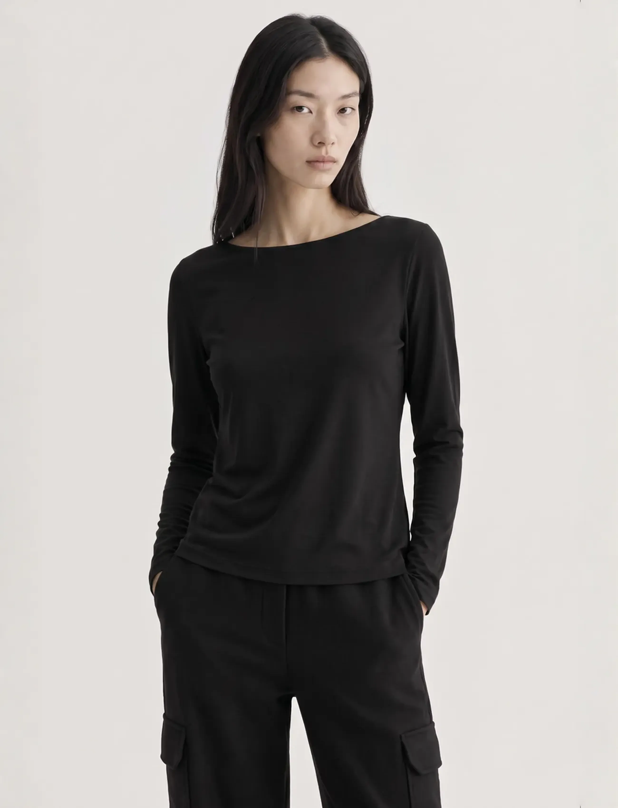 Movesgood - Alora Top Black XS - långärmade toppar - black - 0