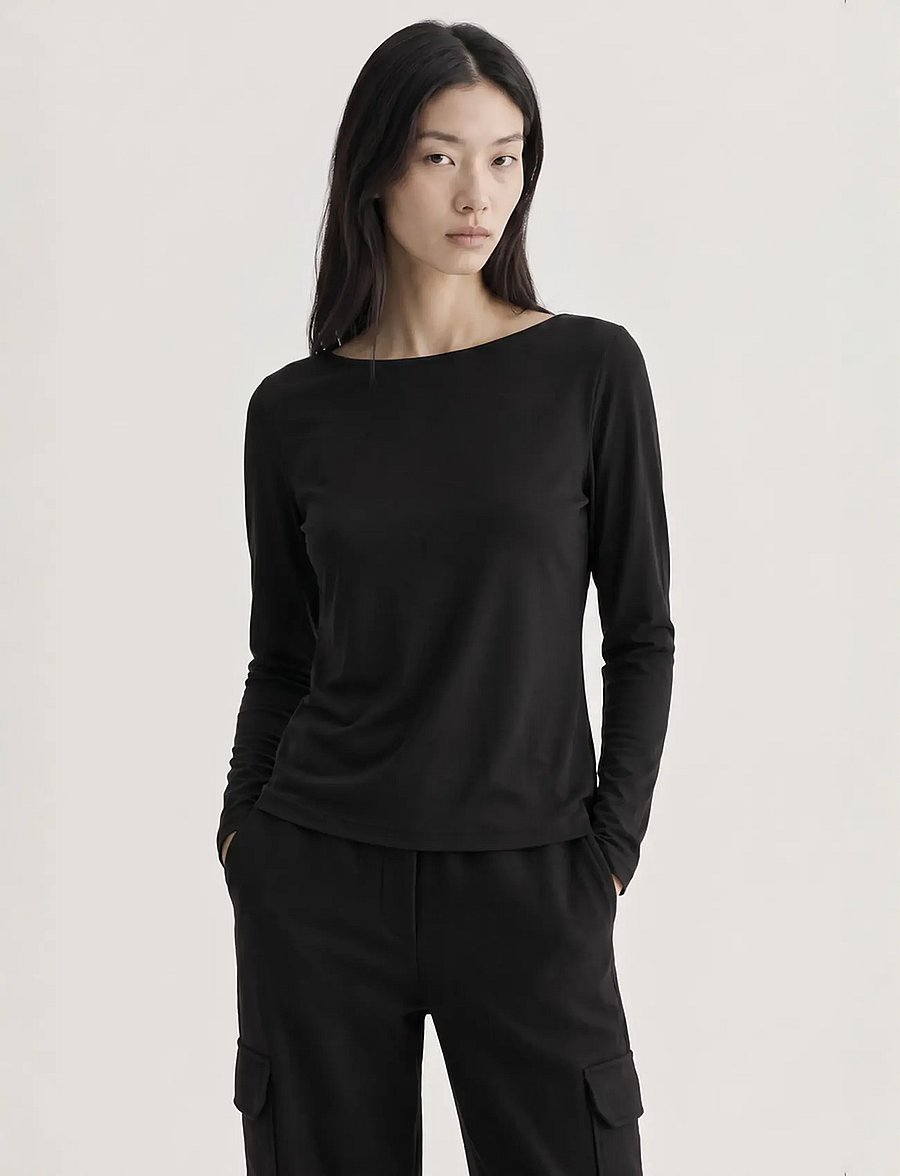 Movesgood - Alora Top Black XS - långärmade toppar - black - 0