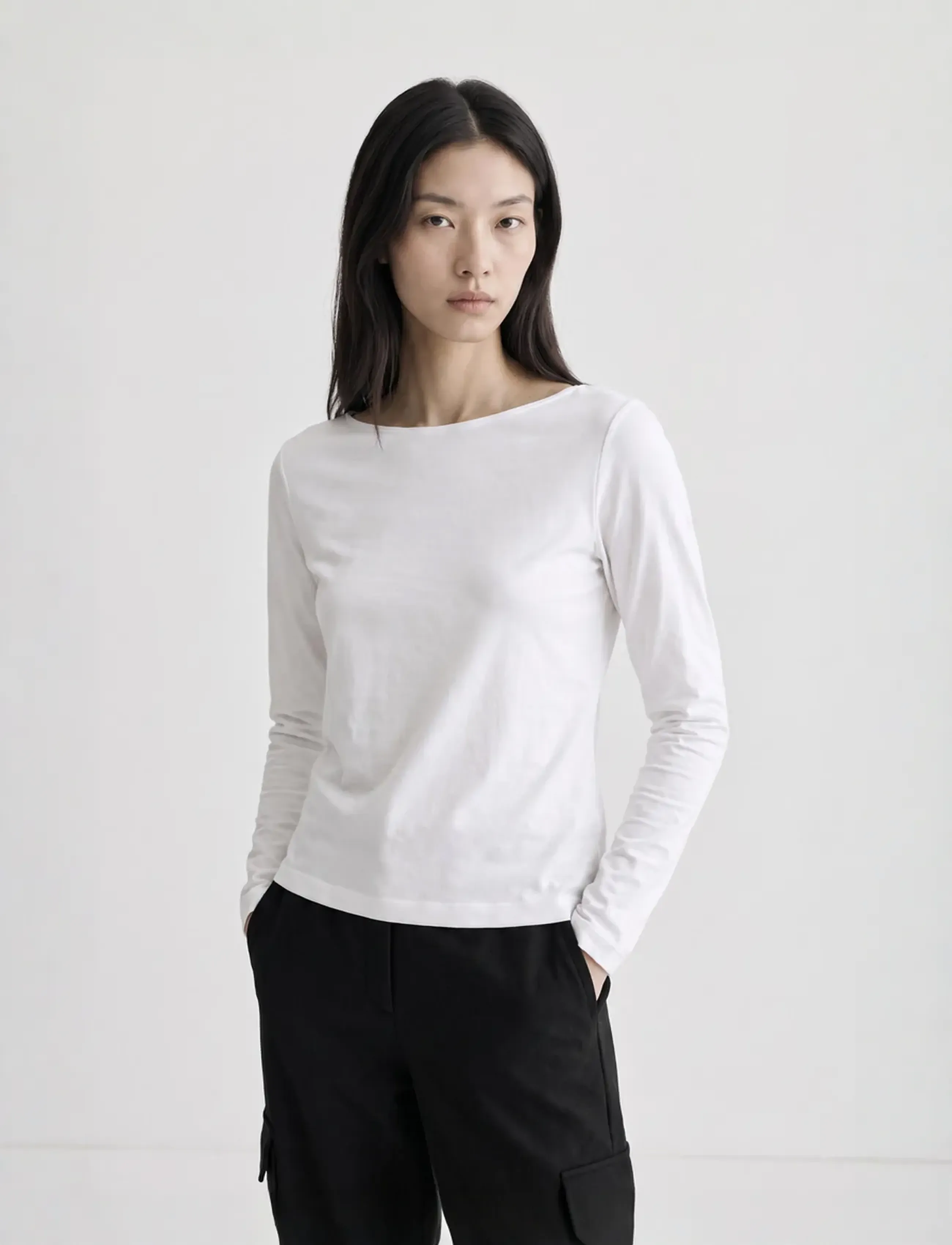Movesgood - Alora Top Black XS - långärmade toppar - white - 0