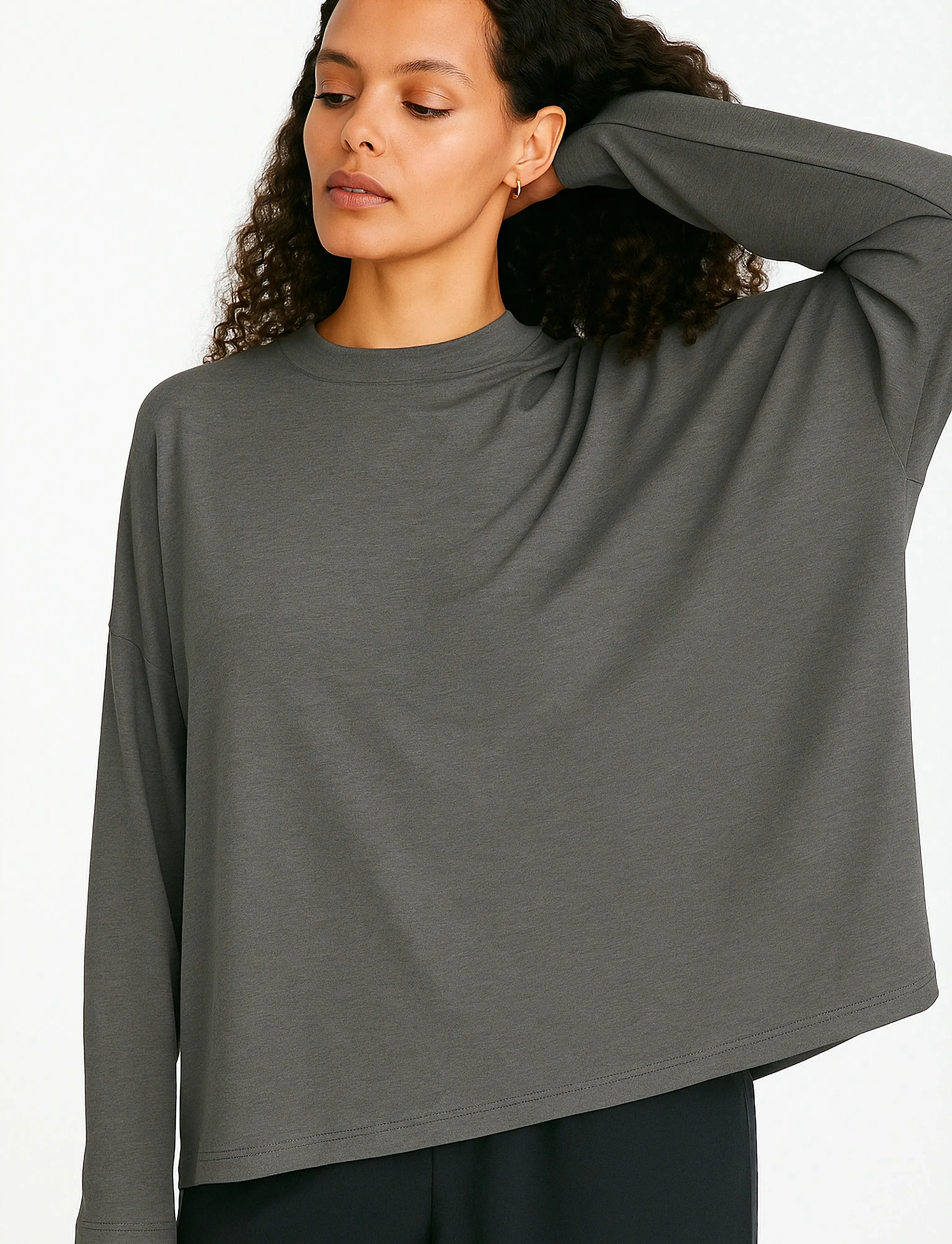 Movesgood Carro Top Black S/M, T-shirts & Oberteile, Grau - Long-sleeved, Frauen