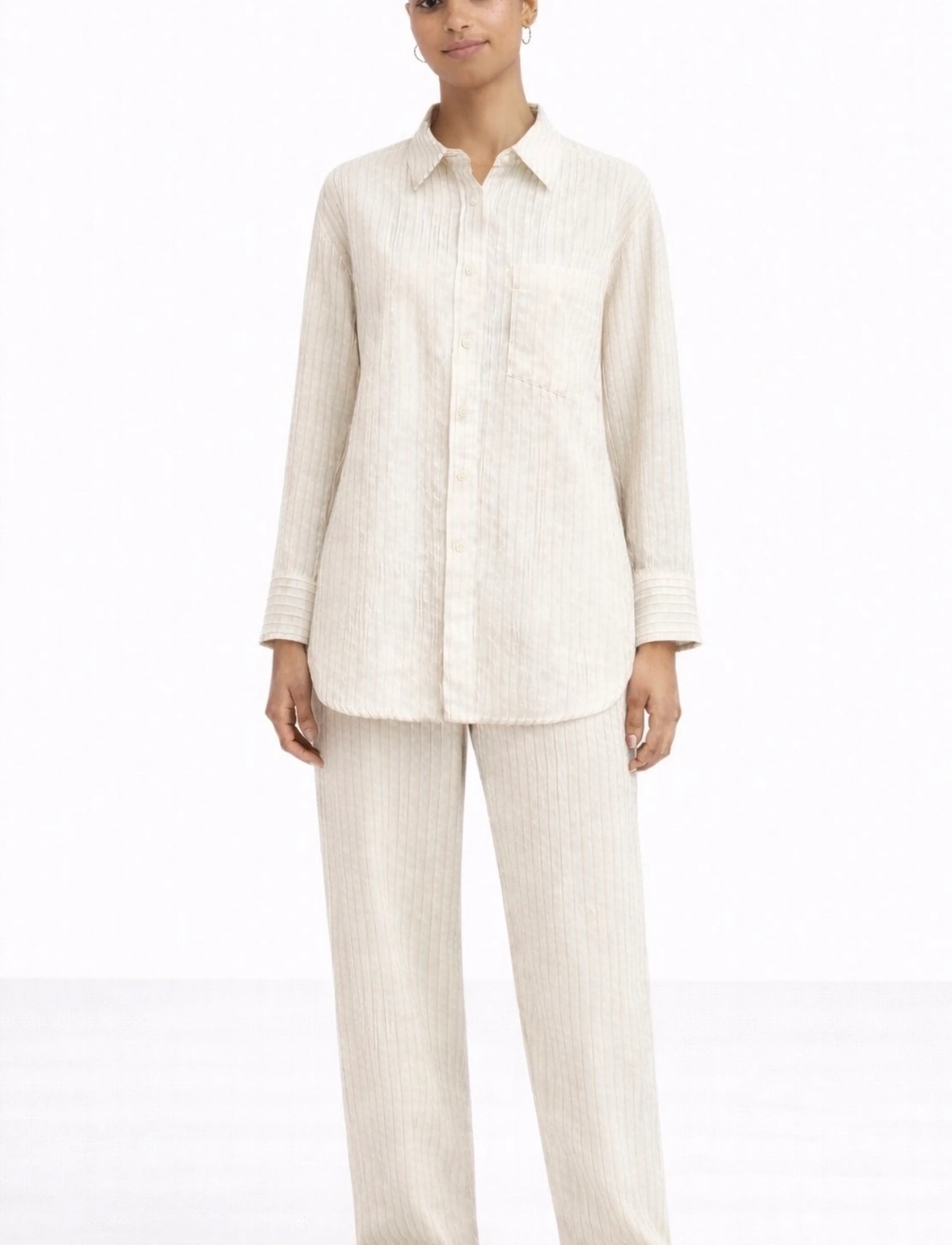 Movesgood Madeleine Shirt - Koszule - SAND STRIPE / beige