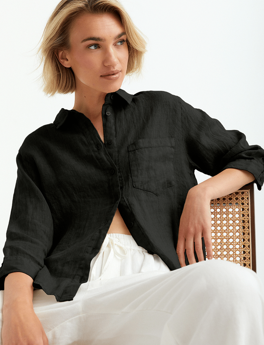 Movesgood - Carolina Shirt - koszule lniane - black - 0