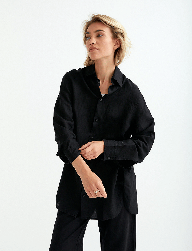 Movesgood - Rebecca shirt - leinenhemden - black - 0