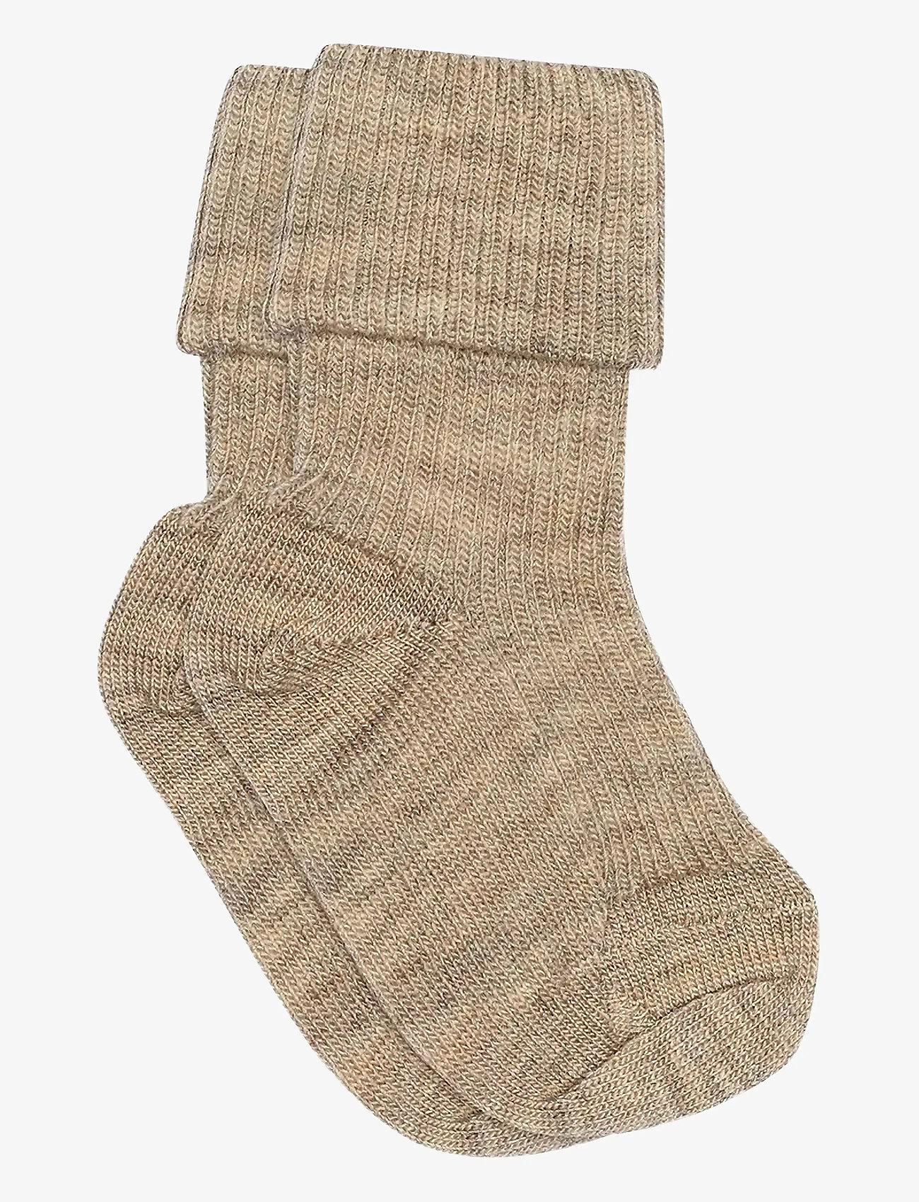 mp Denmark - Wool rib baby socks - babysokker - light brown melange - 0