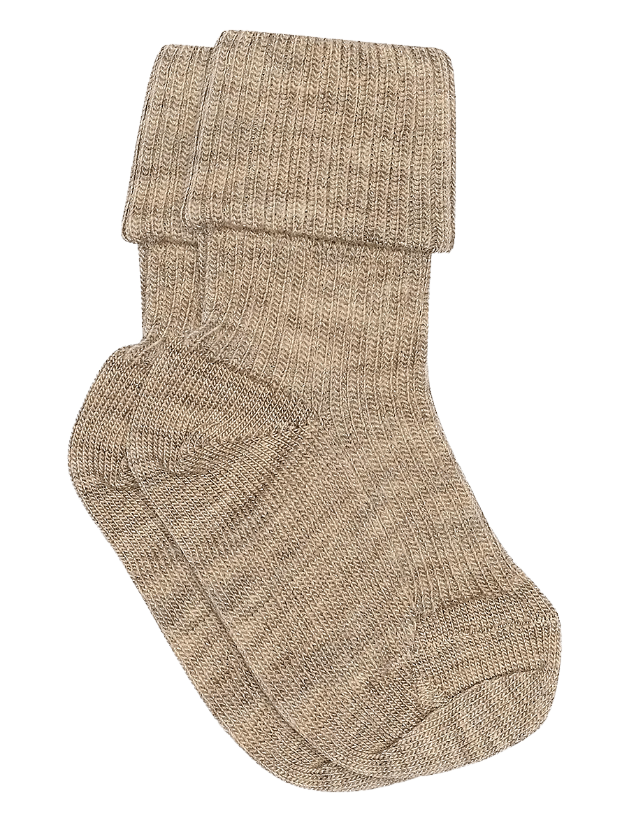 mp Denmark - Wool rib baby socks - skarpetki dla niemowląt - light brown melange - 0