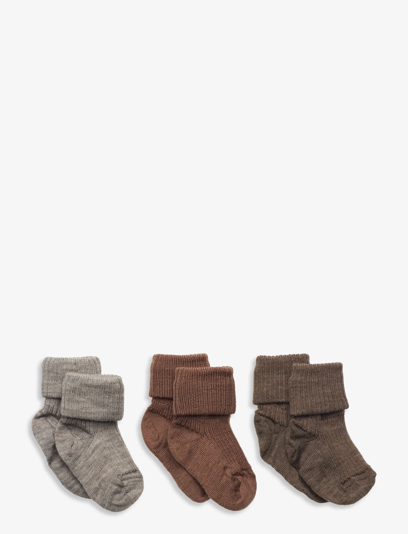 mp Denmark - Wool rib baby socks - 3-pack - lowest prices - brown melange - 0