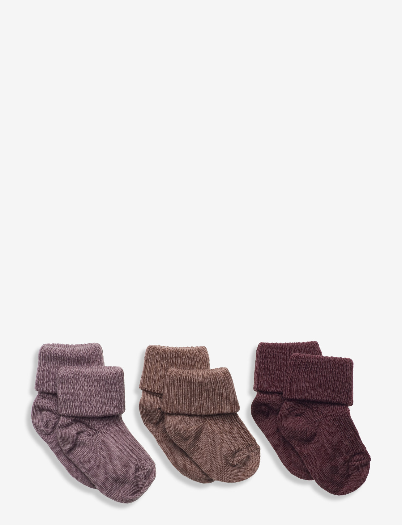 mp Denmark - Wool rib baby socks - 3-pack - grape skin - 0