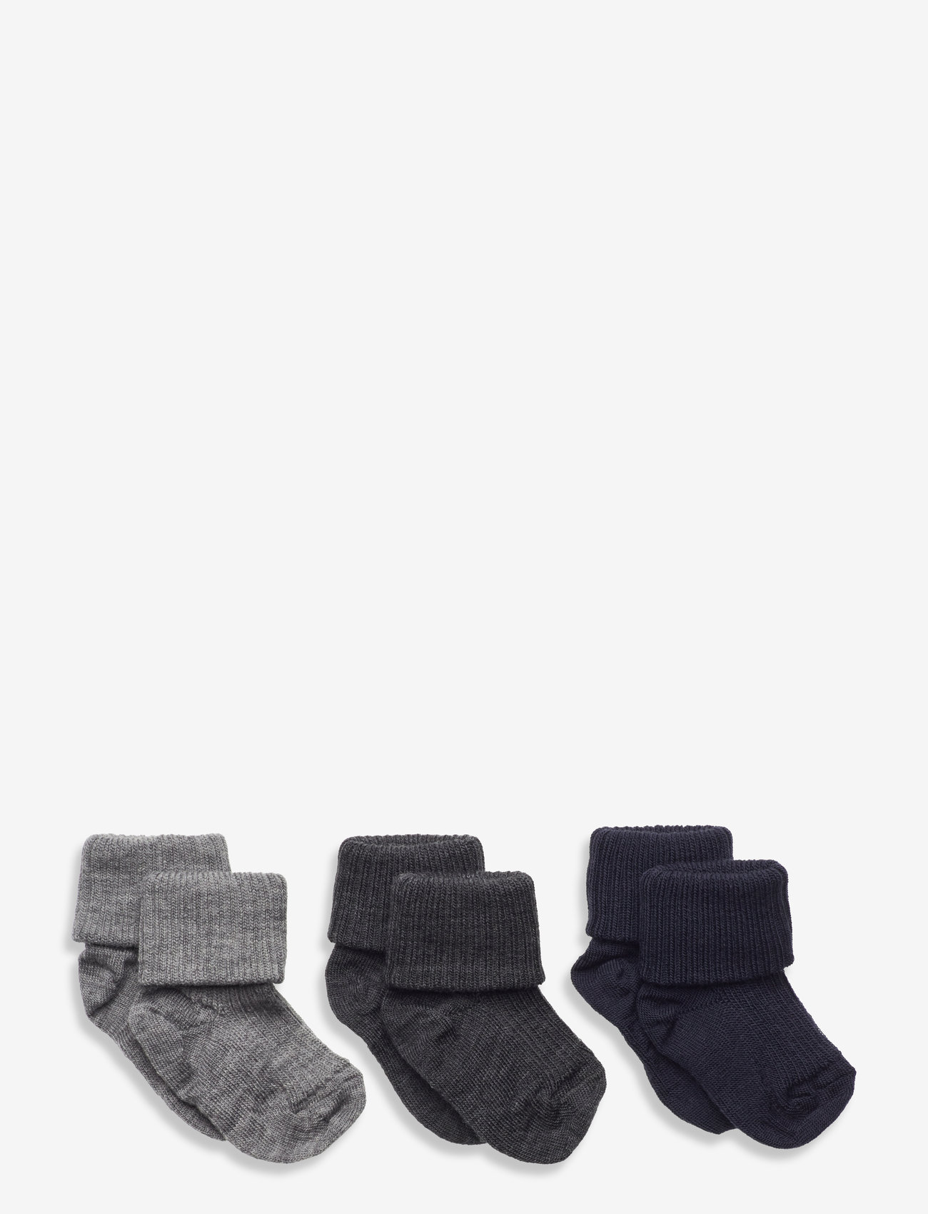 mp Denmark - Wool rib baby socks - 3-pack - sügisesed riided - grey melange - 0