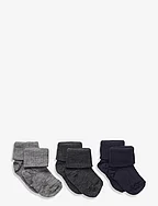 Wool rib baby socks - 3-pack - GREY MELANGE