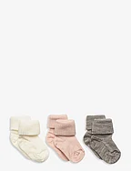 Wool rib baby socks - 3-pack - LIGHT BROWN MELANGE