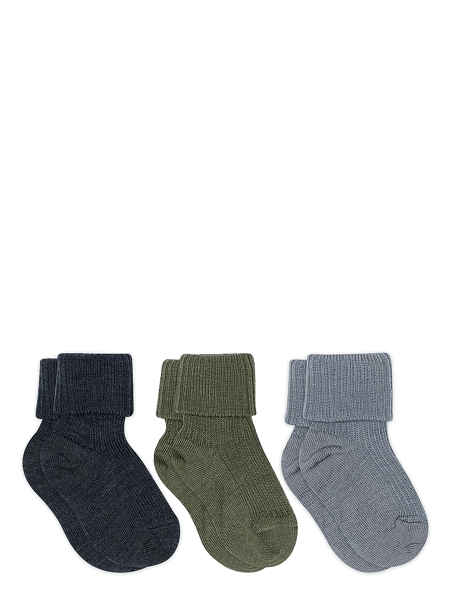 mp Denmark - Wool rib baby socks - 3-pack - babysokker - olivine - 0