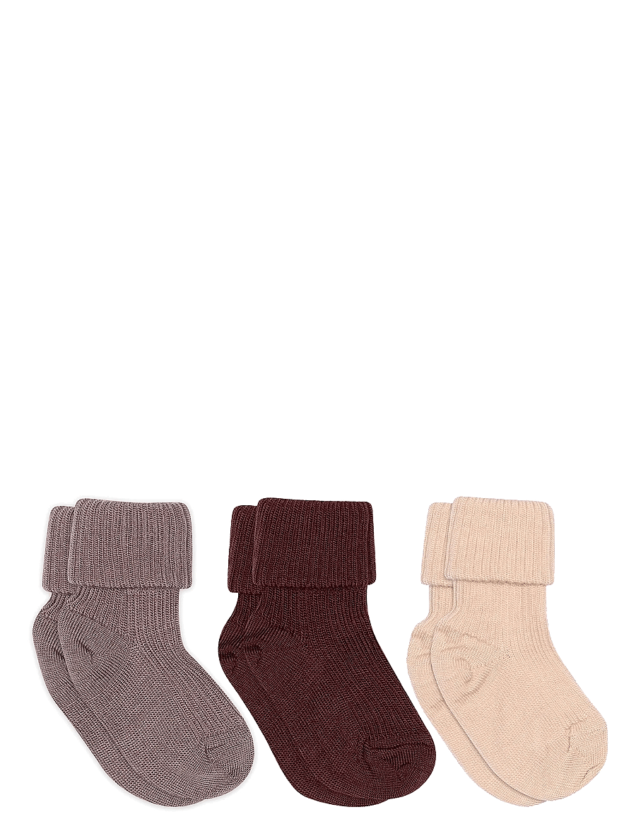 mp Denmark - Wool rib baby socks - 3-pack - babysokker - rose dust - 0