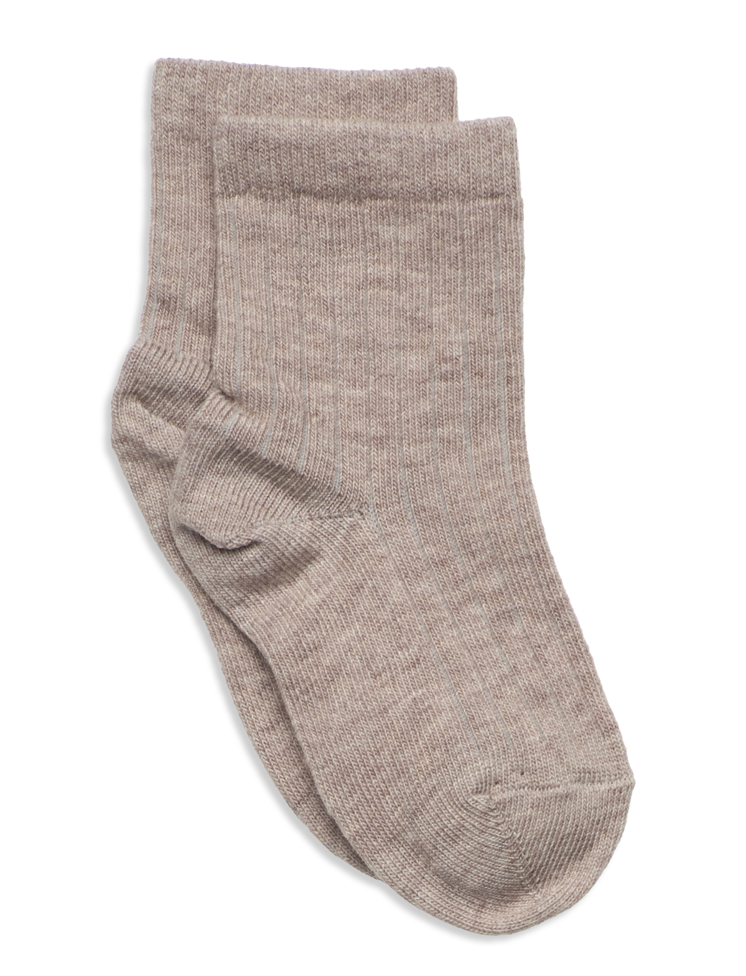 7080 Bomull Rib Sokker 489 Light Brown Melange str. 22-24