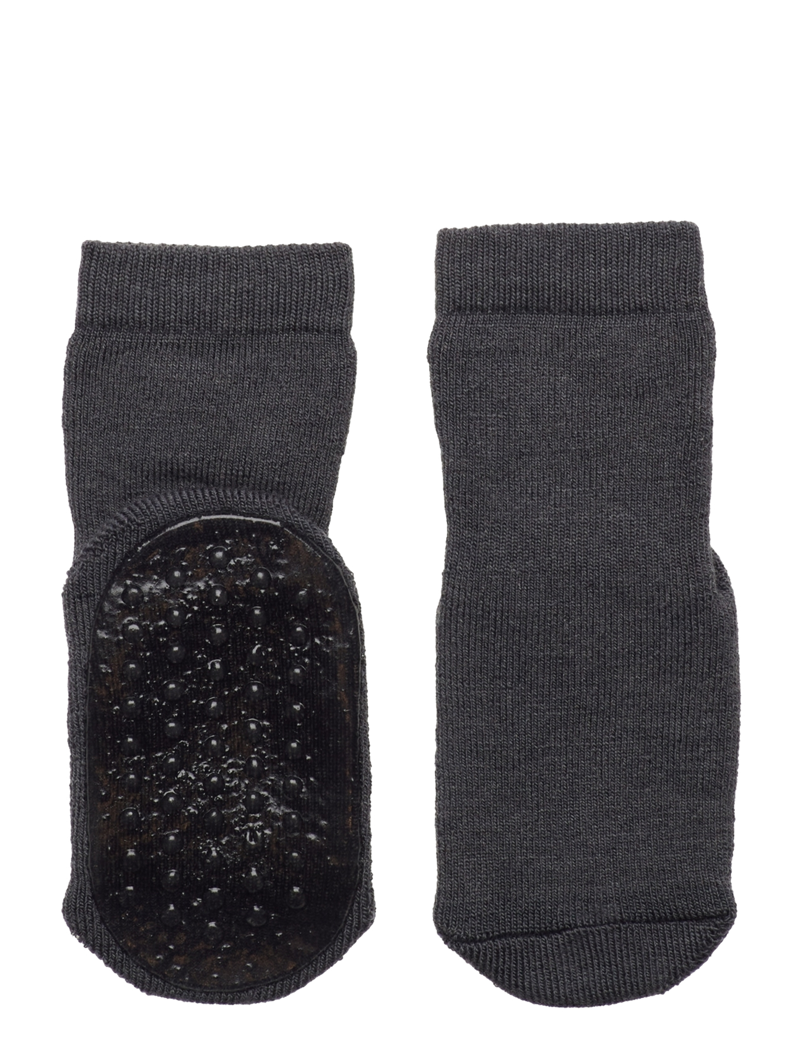 Wool/cotton socks w.anti-slip - DARK GREY MELANGE