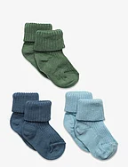 Cotton rib baby socks - 3-pack - AQUAMARINE