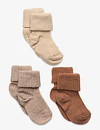 Cotton rib baby socks - 3-pack - BEIGE MELANGE