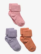 Cotton rib baby socks - 3-pack - LAVENDER SKY
