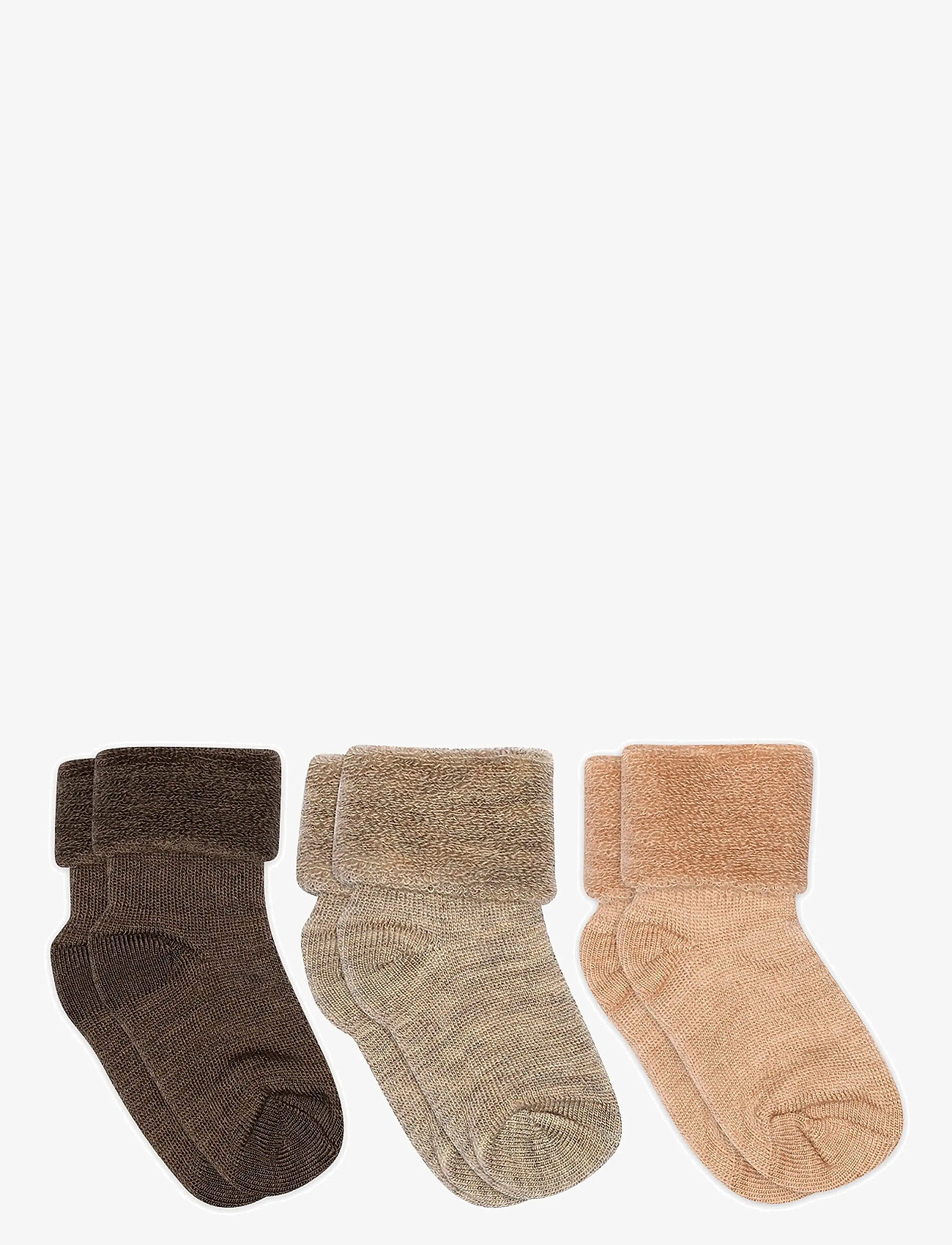 mp Denmark - Wool baby socks - 3-pack - babysokker - brown melange - 0