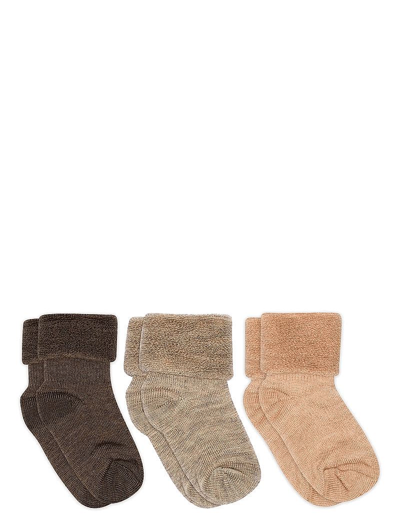 mp Denmark - Wool baby socks - 3-pack - babysokker - brown melange - 0