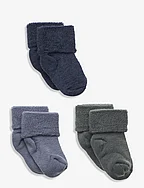 Wool baby socks - 3-pack - DARK DENIM MELANGE