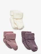 Wool baby socks - 3-pack - DARK PURPLE DOVE