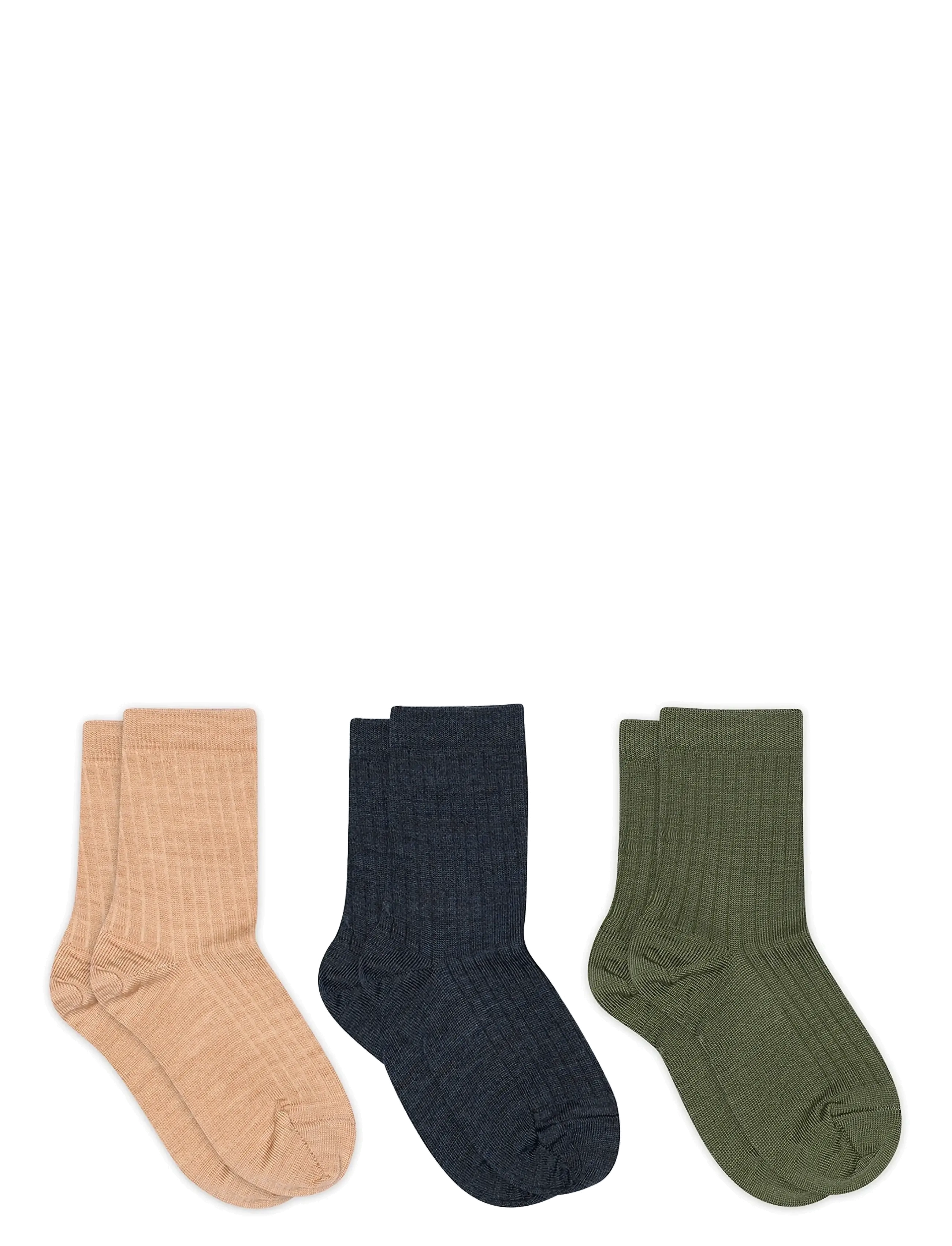 Wool rib socks - 3-pack - CAMEL MELANGE