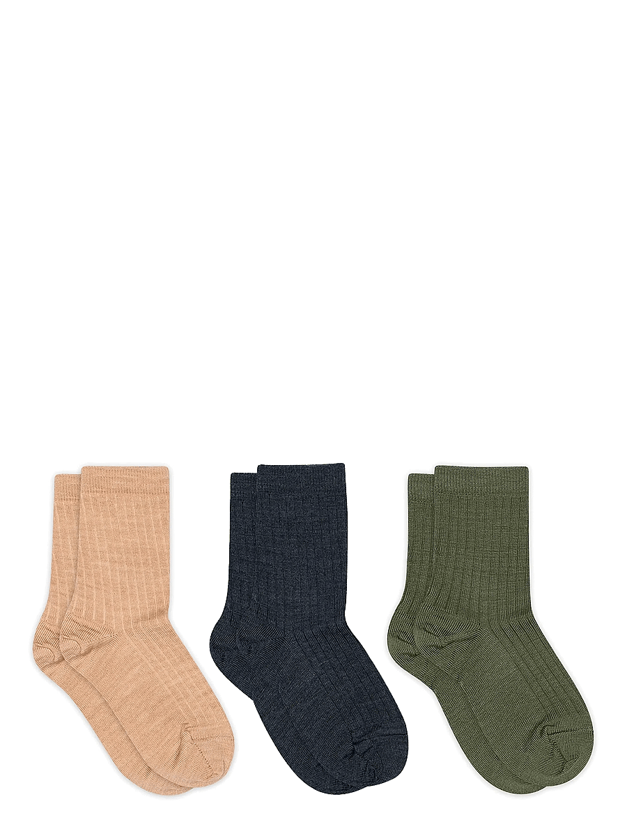 mp Denmark - Wool rib socks - 3-pack - strømper - camel melange - 0