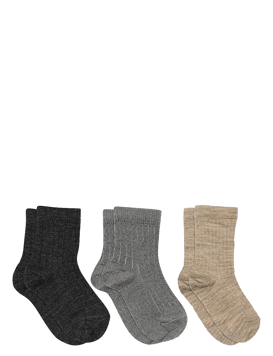 mp Denmark - Wool rib socks - 3-pack - strømper - dark grey melange - 0
