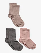 Cotton Rib socks -  3-pack - LIGHT BROWN MELANGE