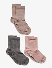 mp Denmark - Cotton Rib socks -  3-pack - socks - light brown melange - 0