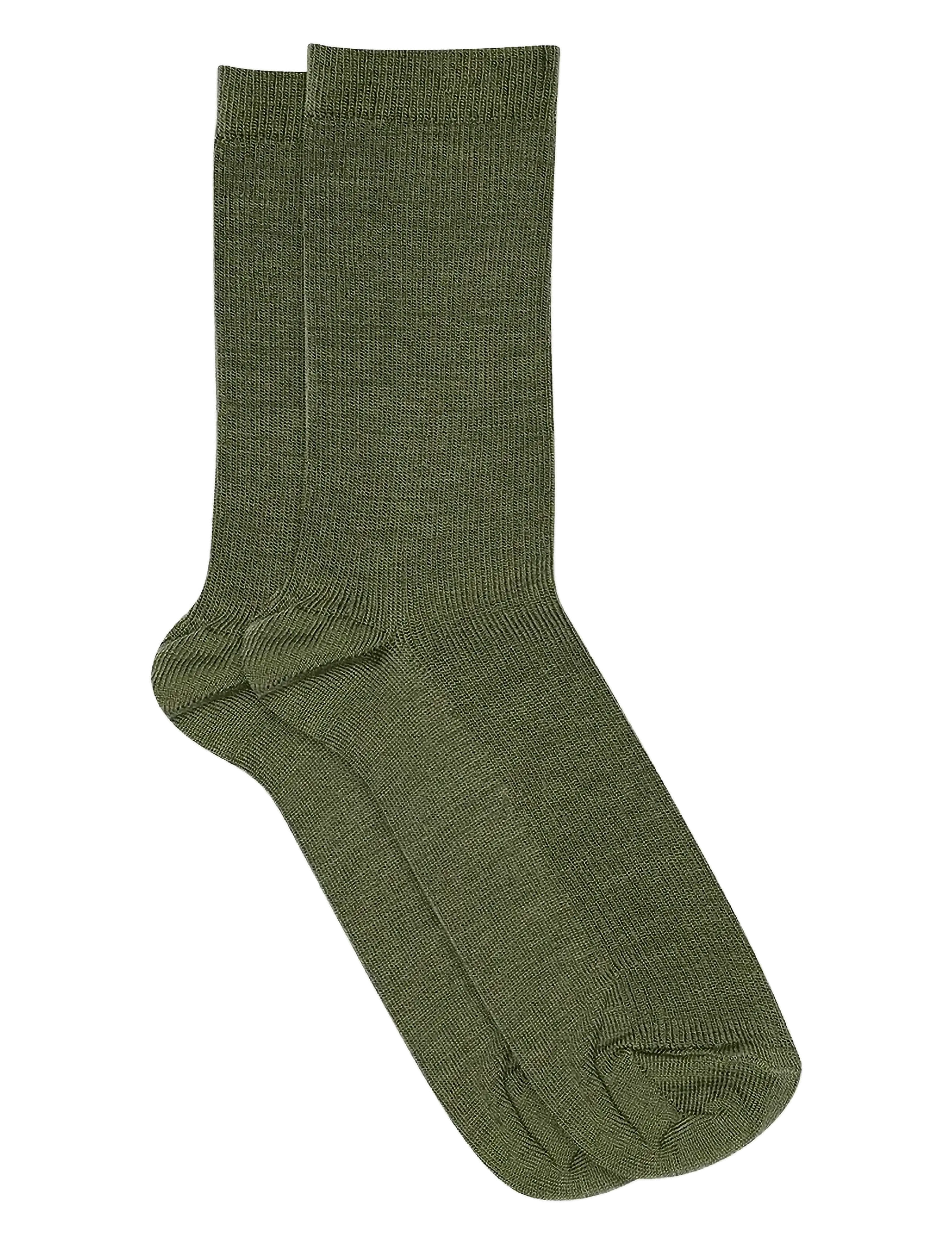 Fine wool rib socks - OLIVINE