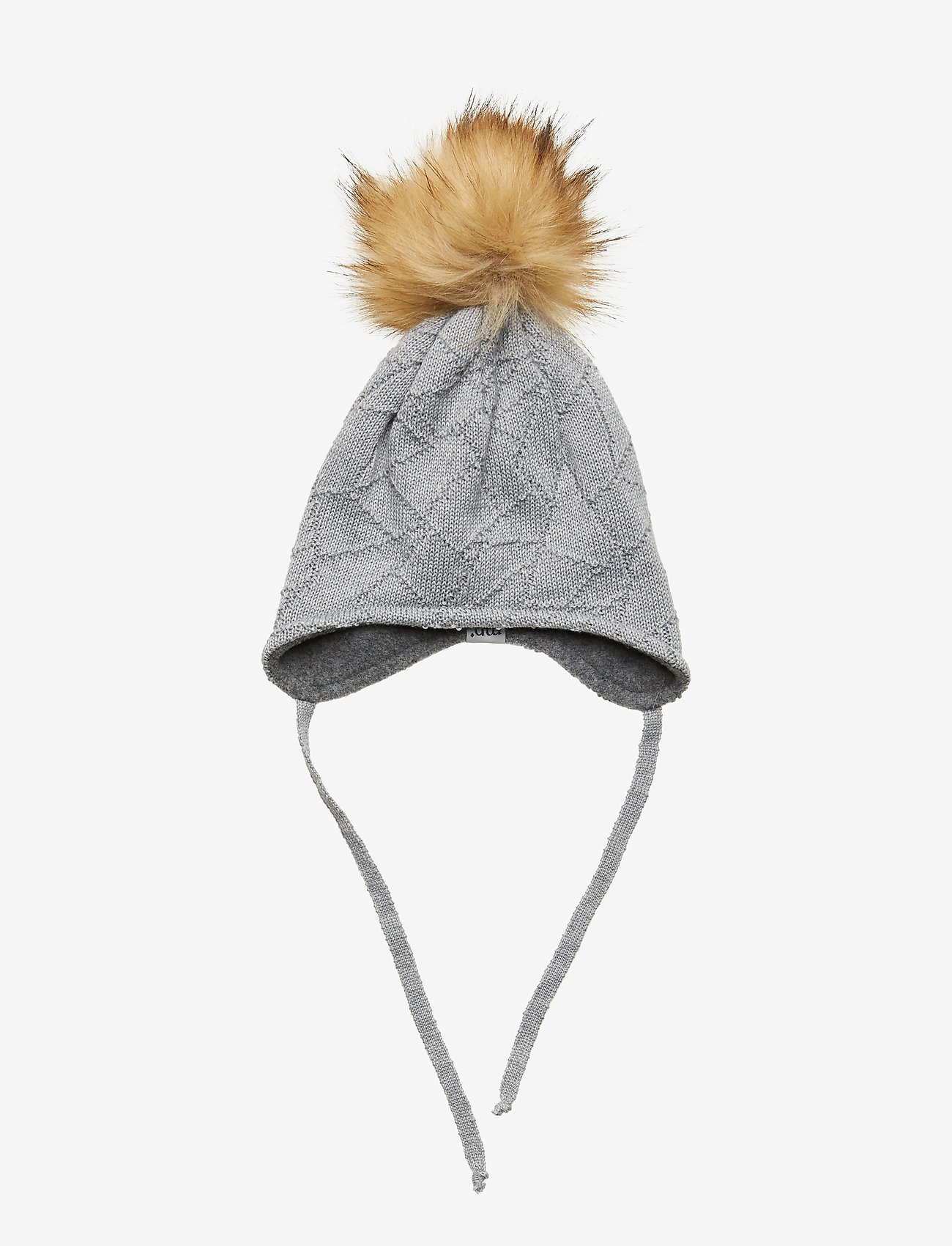 mp Denmark - GEO BABYHAT W. FAKE FUR POMPOM - grey marl. - 0