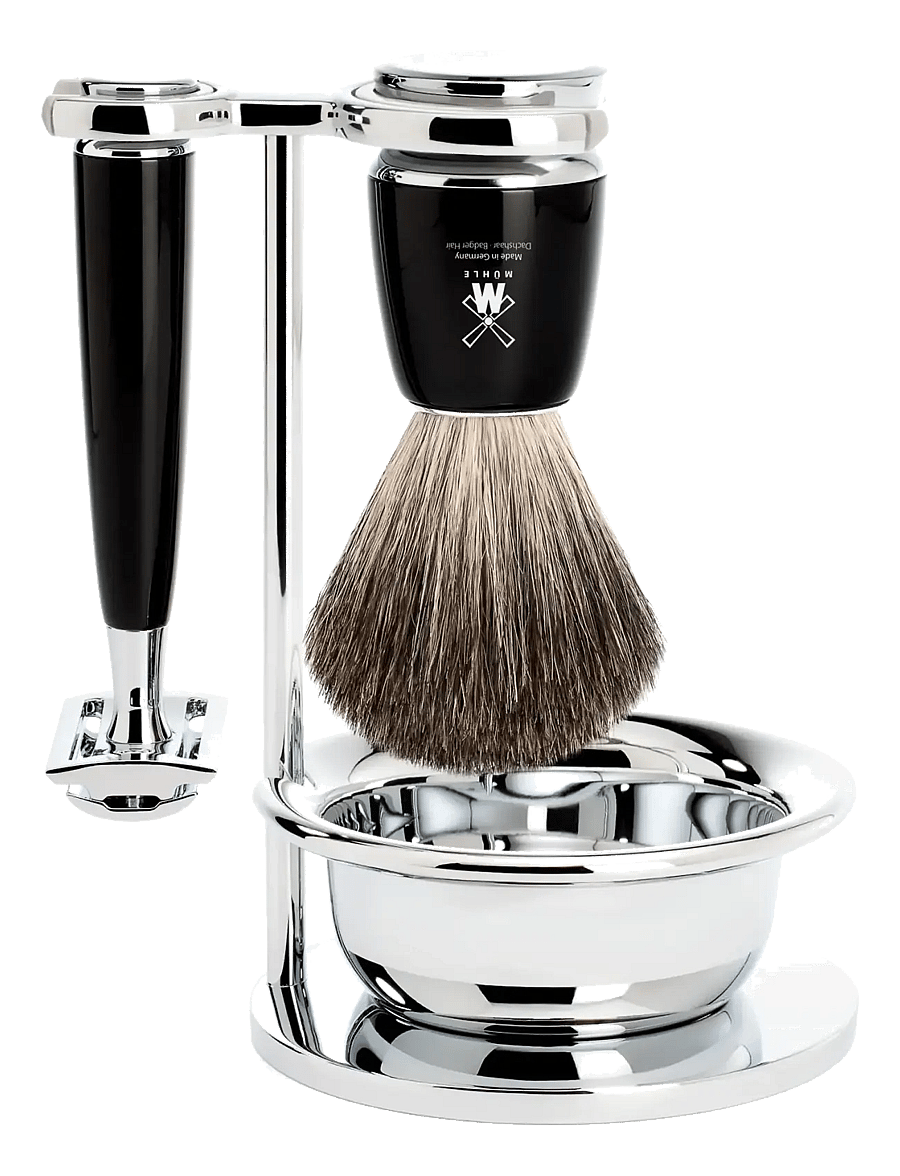 Mühle Shaving - RYTMO Set Safety Razor, Shaving Brush, Bowl Resin Black Pure Badger - til ham - multi-colored - 1