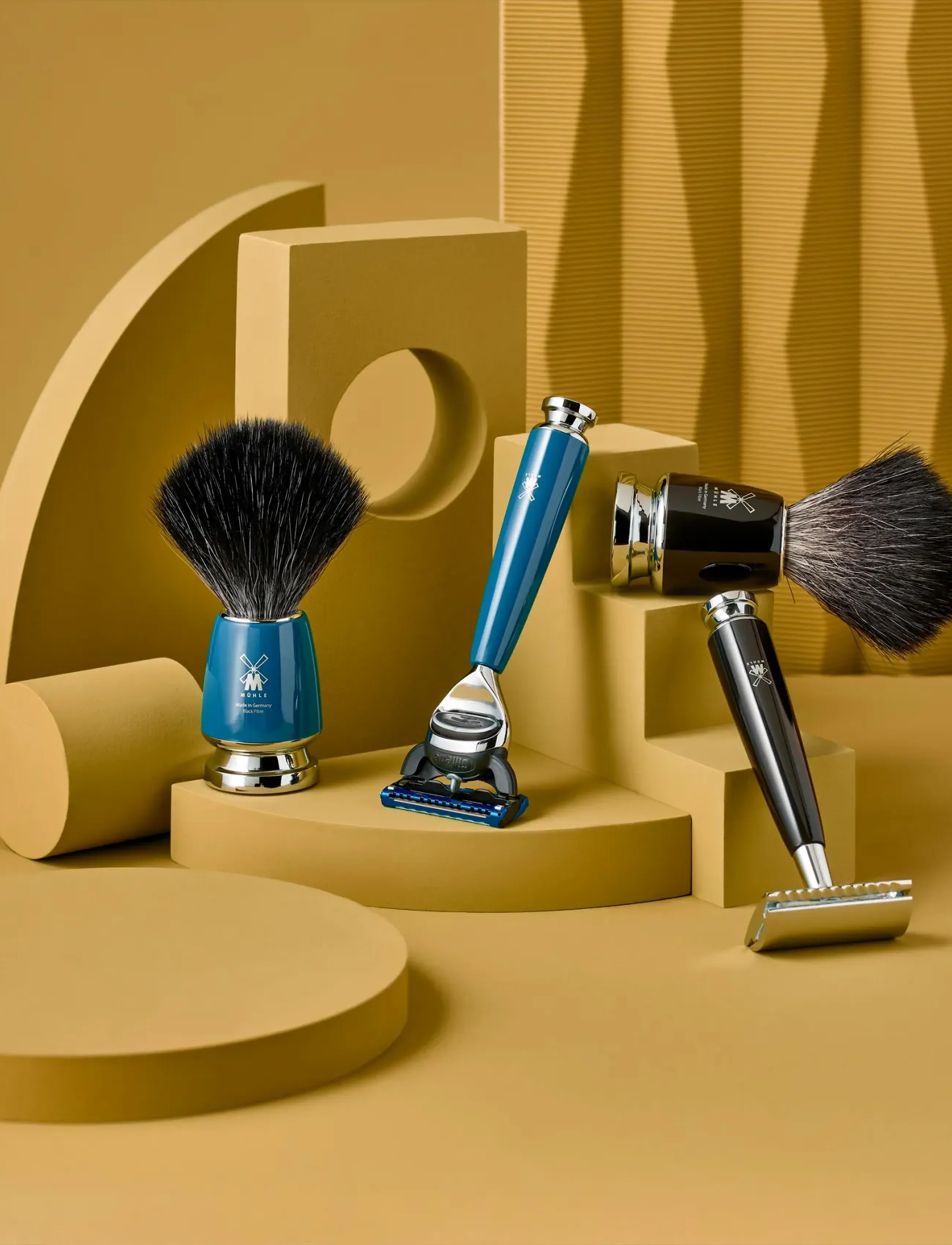 Mühle Shaving - RYTMO Set Safety Razor, Shaving Brush, Bowl Resin Black Pure Badger - til ham - multi-colored - 4