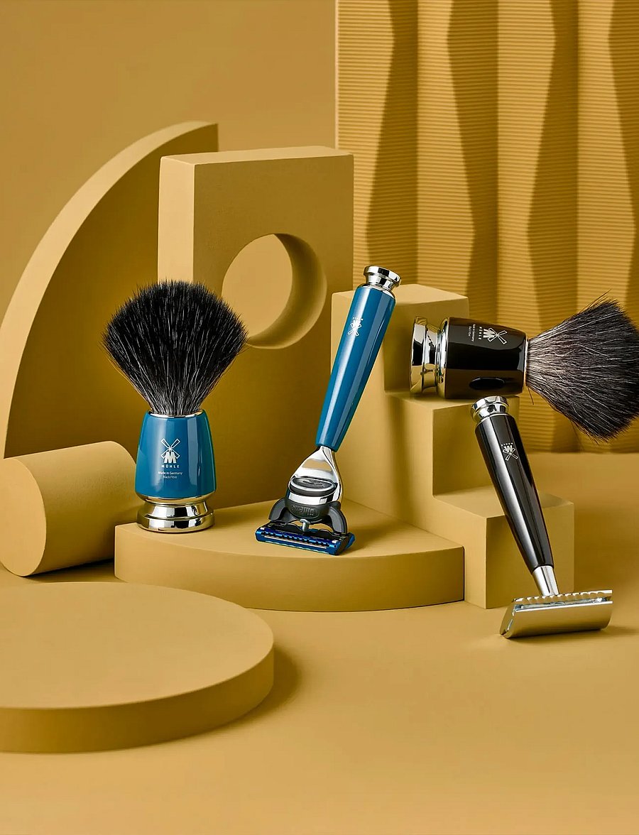 Mühle Shaving - RYTMO Set Safety Razor, Shaving Brush, Bowl Resin Black Pure Badger - til ham - multi-colored - 4