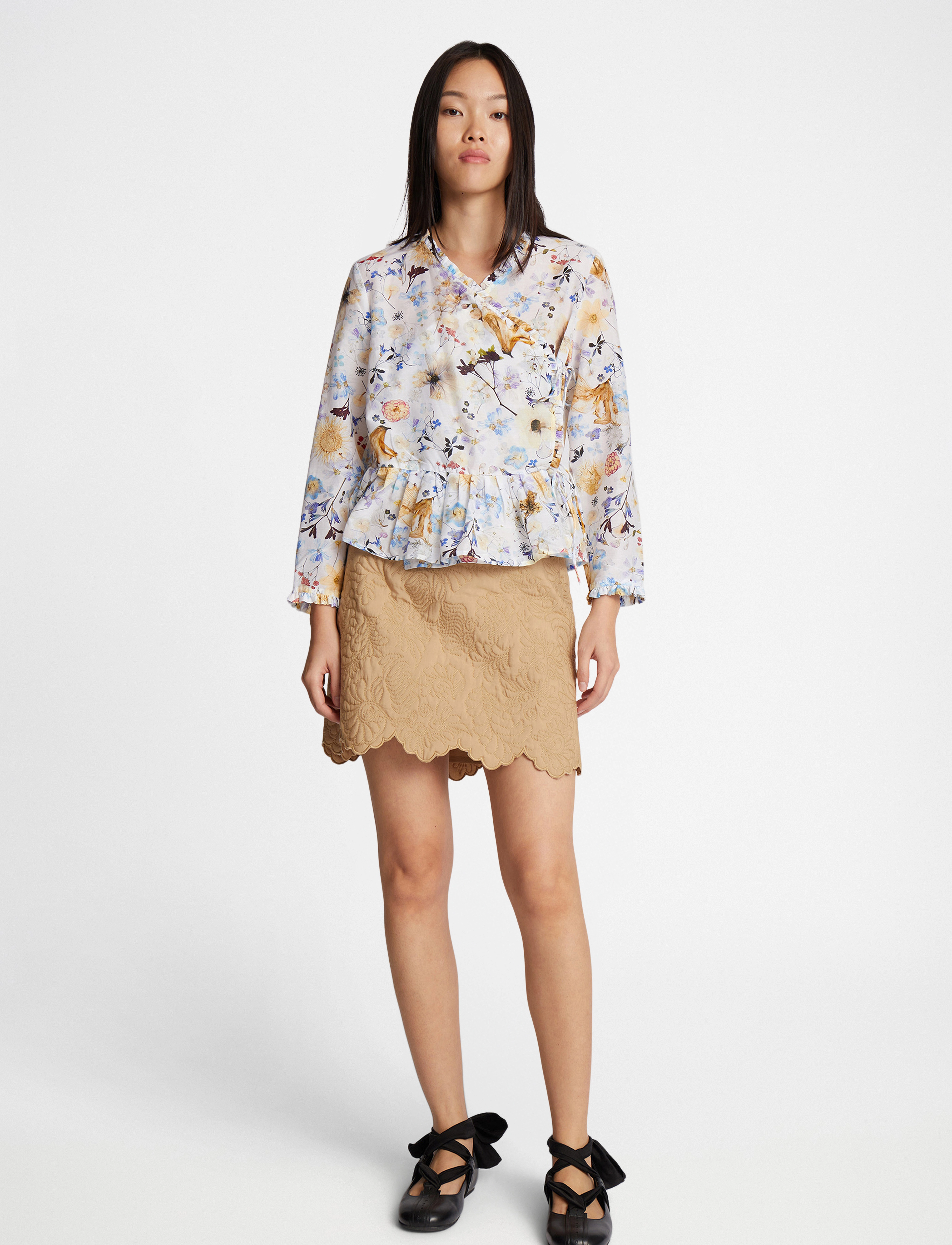 Munthe Fenia, Kvinder, Slå Om Peplum Bluse, Multi/mønstret, Str: 34