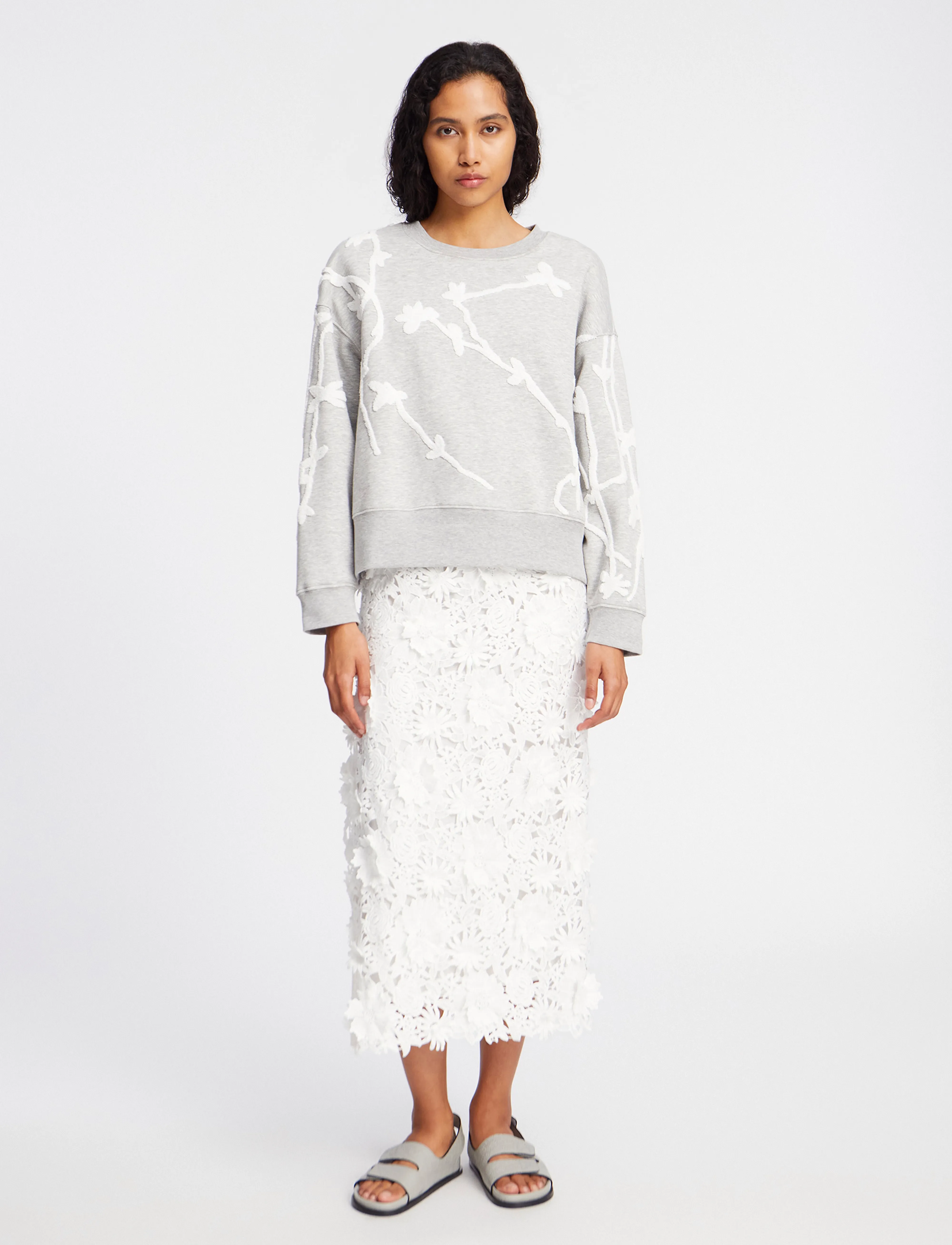 Munthe Pawi, Kvinder, Blomstret Sweatshirt, Grå, Str: 44