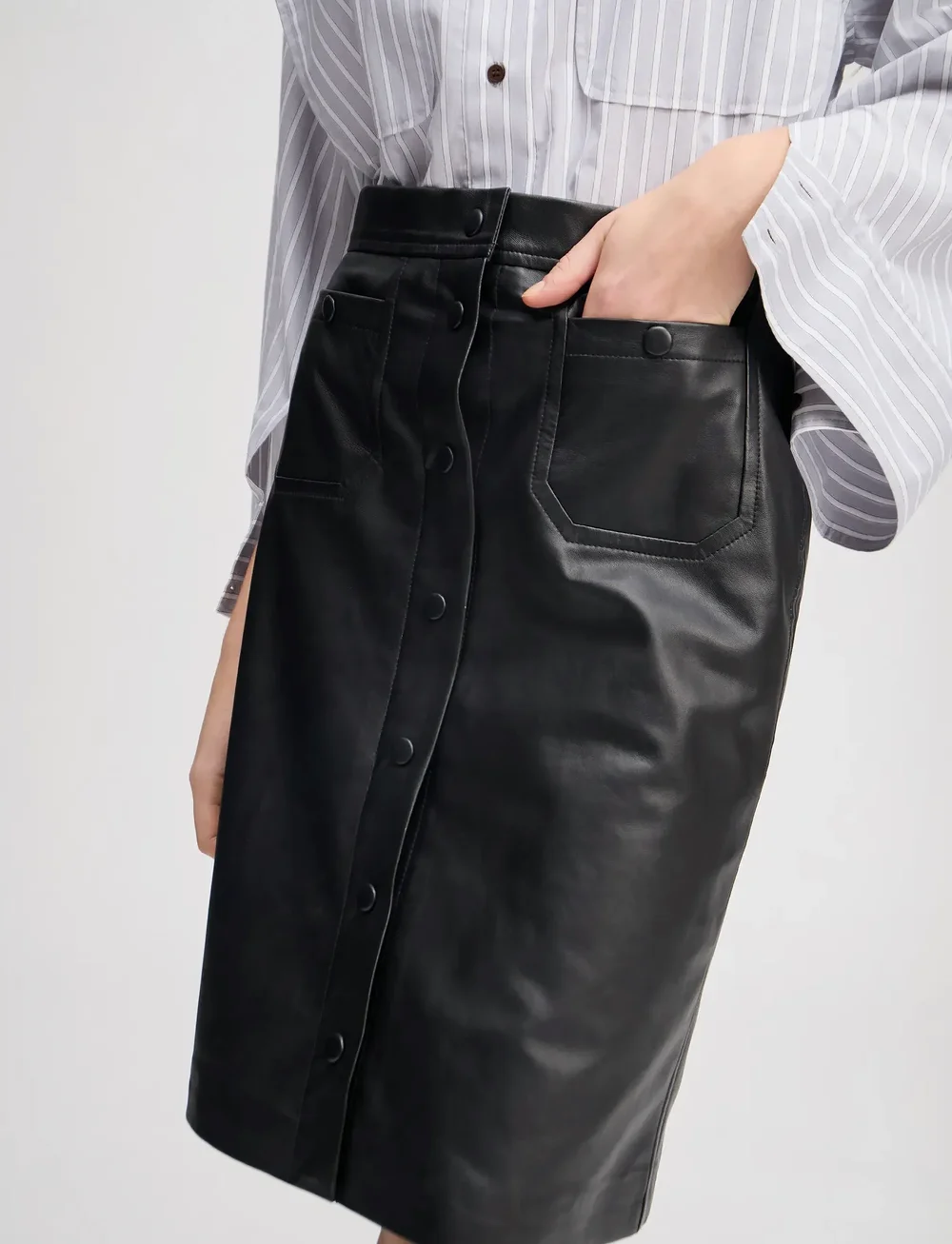 Munthe - LOCUS - Ādas svārki - black - 4