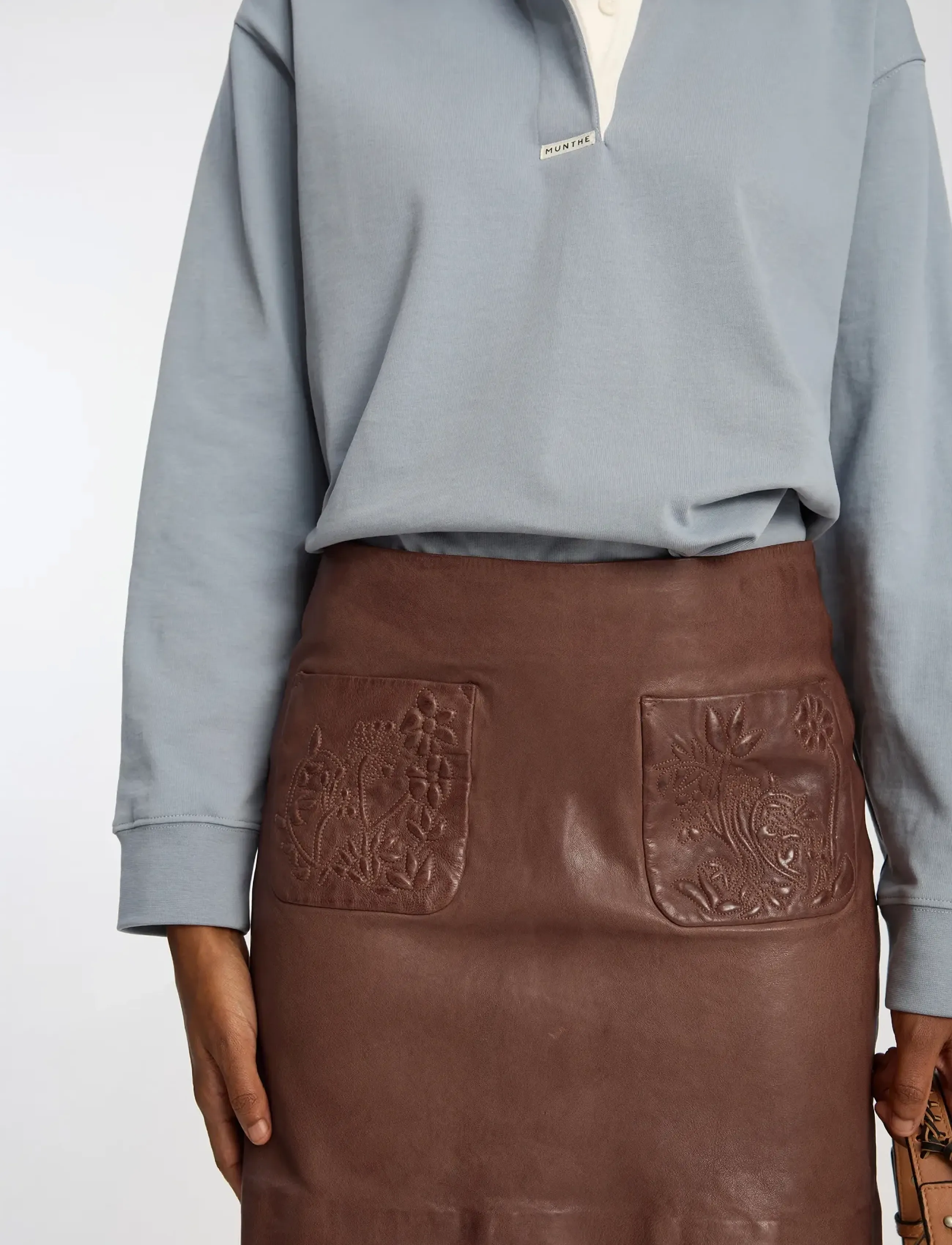 Munthe - BELLIA - leather skirts - chocolate - 3
