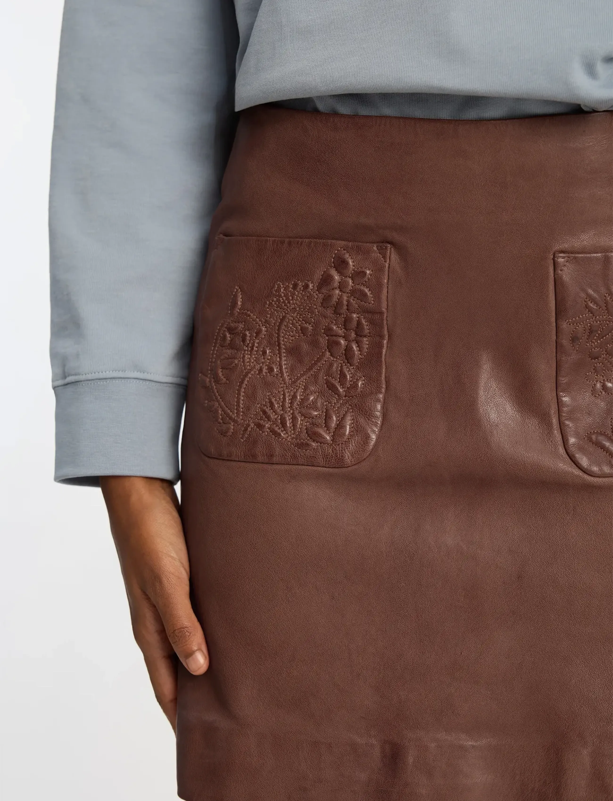 Munthe - BELLIA - leather skirts - chocolate - 4