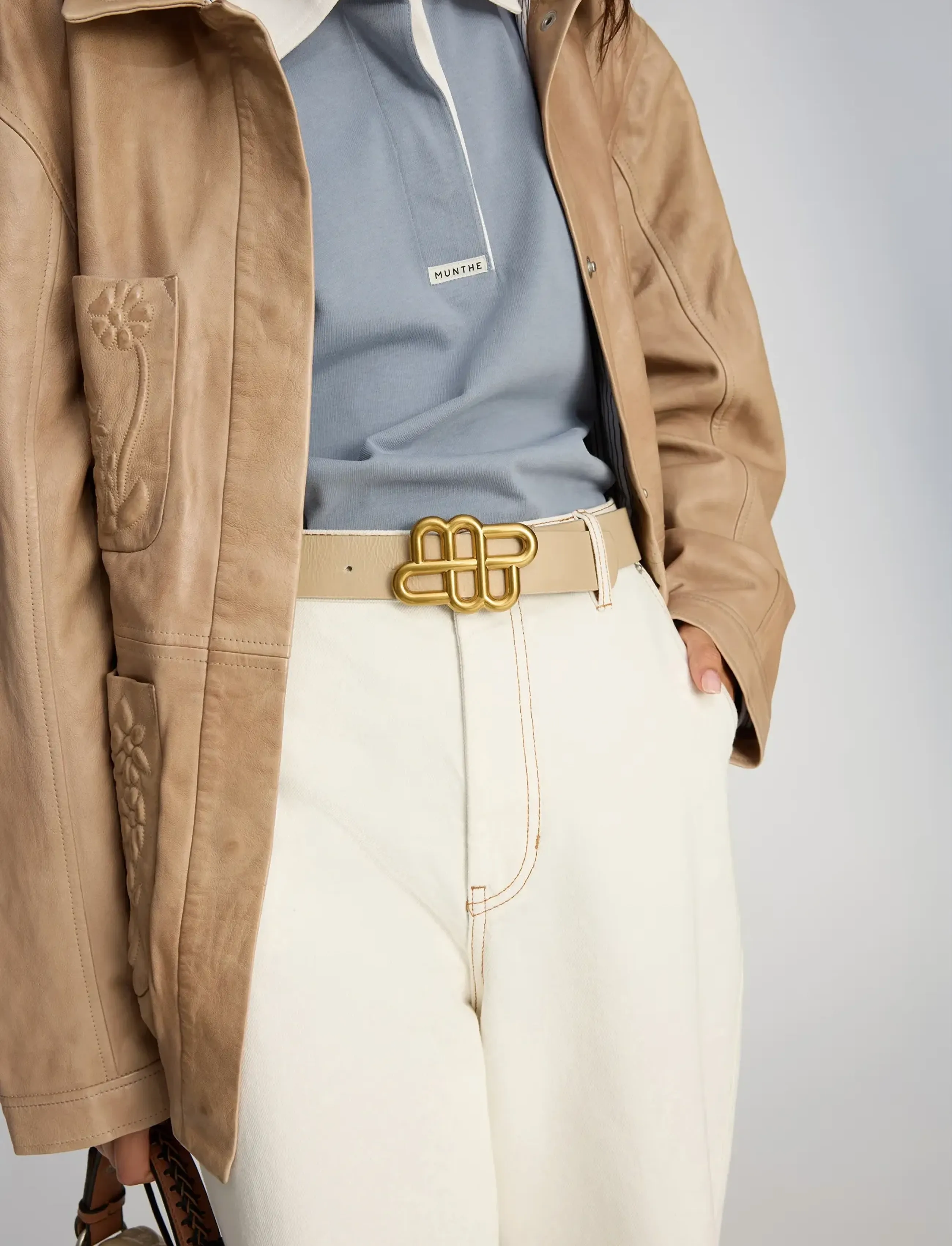 Munthe - LATTER - læderbælter - beige - 3
